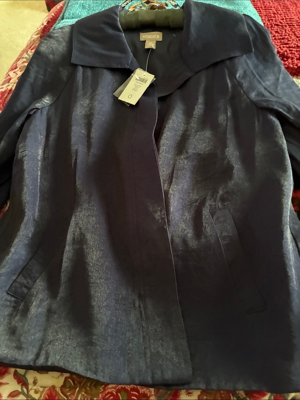 Chico Satin Coat NAVY size 0 Dark Navy Blue - Picture 3 of 6